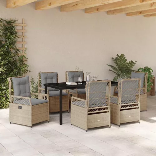 Kert étkező szett 7 pcs Beige és Világosszürke polirattan