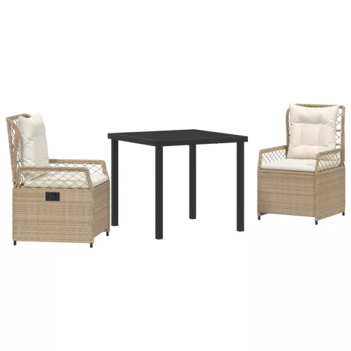  3 Részes Kerti Étkező Szett Bézs Poli Rattan