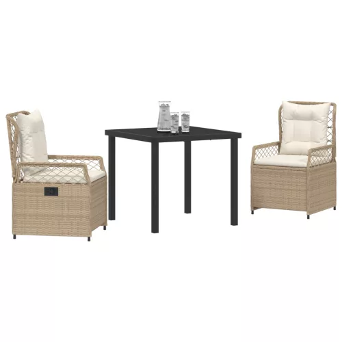  3 Részes Kerti Étkező Szett Bézs Poli Rattan