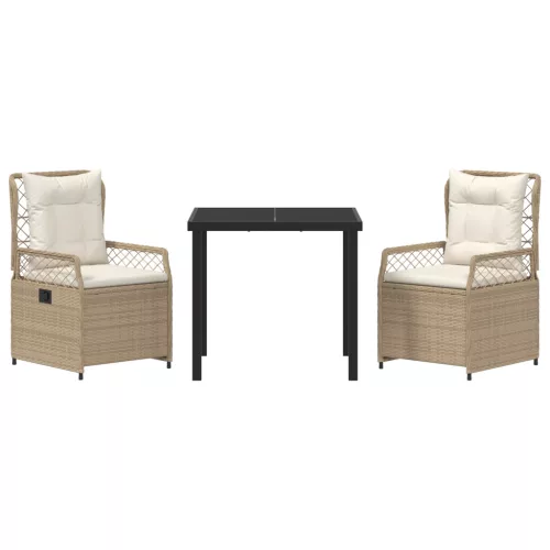  3 Részes Kerti Étkező Szett Bézs Poli Rattan