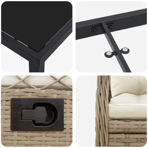  3 Részes Kerti Étkező Szett Bézs Poli Rattan