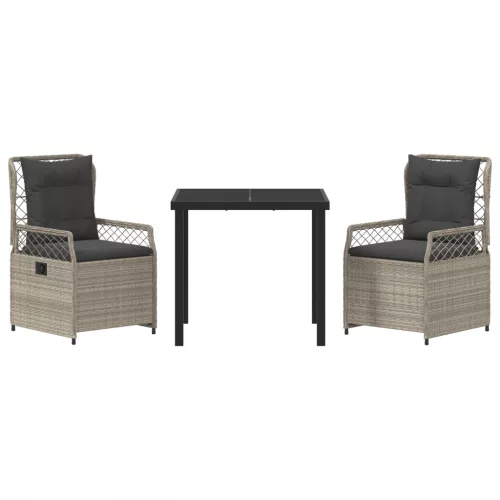  3 Részes Kerti Étkező Szett Világosszürke Poli Rattan