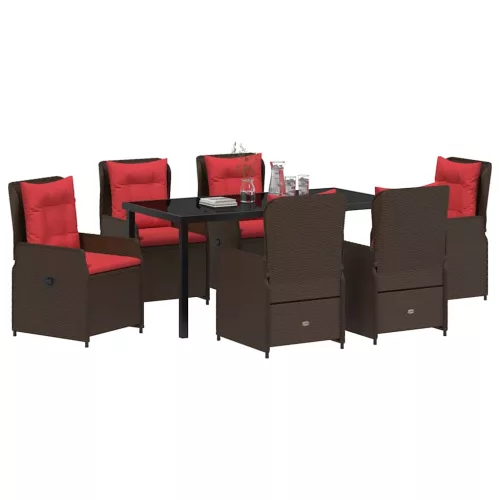  Kert étkező szett párnával 7 pcs Barna Poli rattan