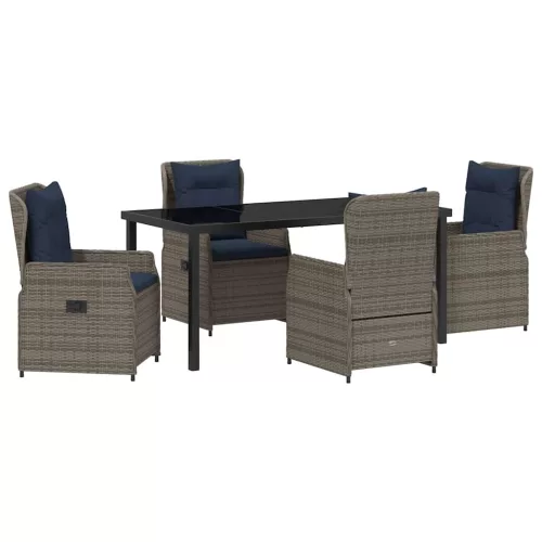  Kert étkező szett párnával 5 pcs Szürke Poli rattan