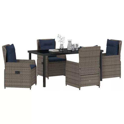  Kert étkező szett párnával 5 pcs Szürke Poli rattan