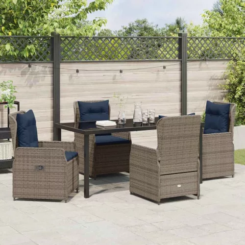  Kert étkező szett párnával 5 pcs Szürke Poli rattan