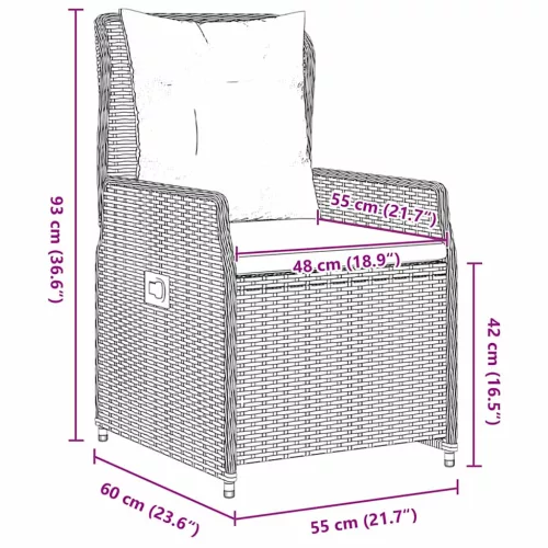  Kert étkező szett párnával 5 pcs Szürke Poli rattan