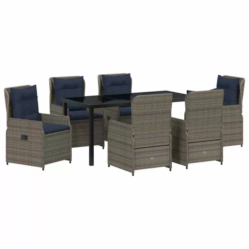  Kert étkező szett párnával 7 pcs Szürke Poli rattan