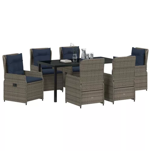  Kert étkező szett párnával 7 pcs Szürke Poli rattan