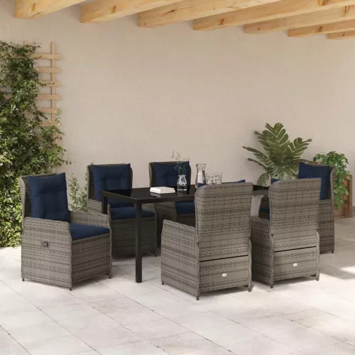  Kert étkező szett párnával 7 pcs Szürke Poli rattan