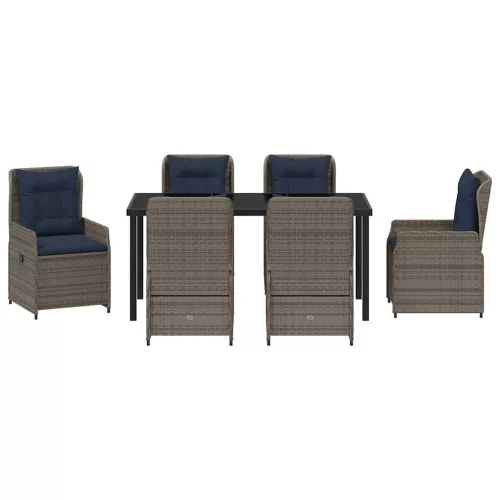  Kert étkező szett párnával 7 pcs Szürke Poli rattan