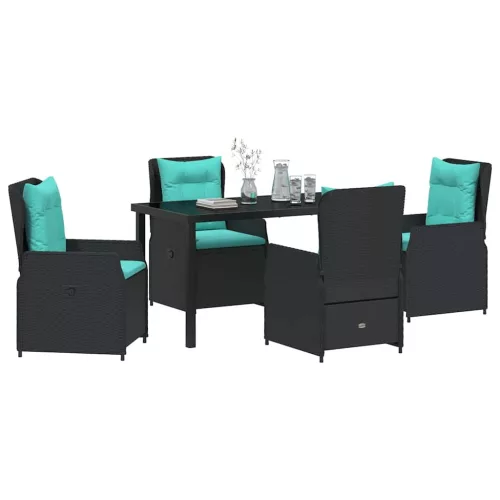  Kert étkező szett párnával 5 pcs Fekete Poli rattan