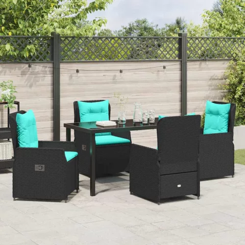  Kert étkező szett párnával 5 pcs Fekete Poli rattan