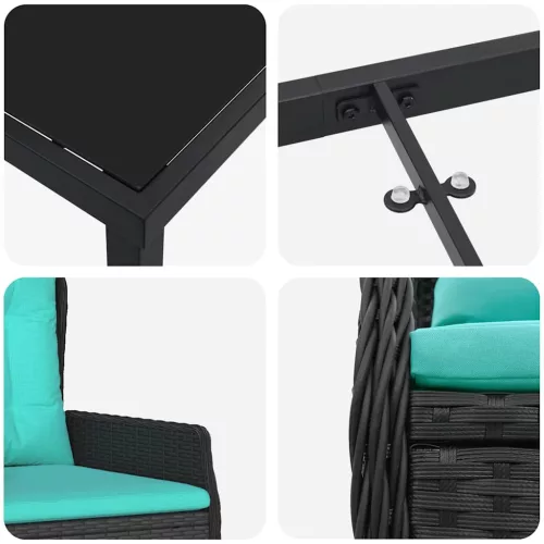  Kert étkező szett párnával 5 pcs Fekete Poli rattan