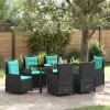  Kert étkező szett párnával 7 pcs Fekete Poli rattan
