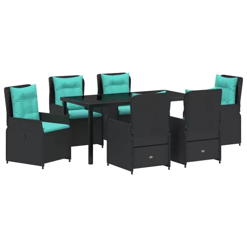  Kert étkező szett párnával 7 pcs Fekete Poli rattan