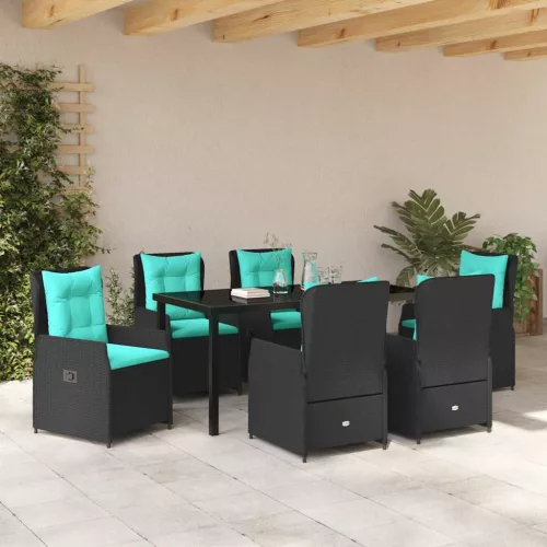  Kert étkező szett párnával 7 pcs Fekete Poli rattan