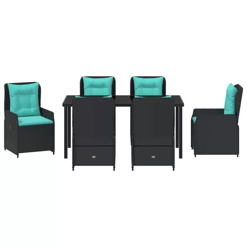  Kert étkező szett párnával 7 pcs Fekete Poli rattan