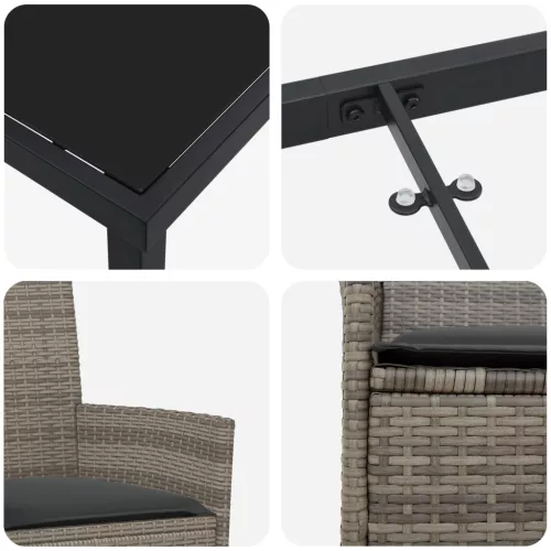  5 Darabos Kerti Étkező Szett Párnákkal Szürke Poli Rattan