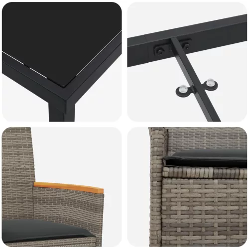  5 db-os Kerti Étkezős Szett Párnákkal Szürke Poli Rattan