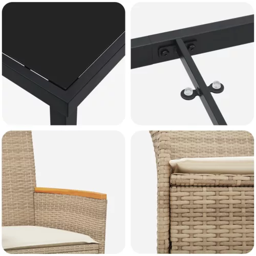  5 darabos kerti étkező szett párnákkal bézs poli rattan