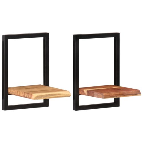  2 darab tömör akácfa és acél falipolc 25 x 25 x 35 cm 