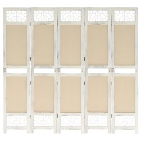  5 paneles krémszínű szövetparaván 175 x 165 cm
