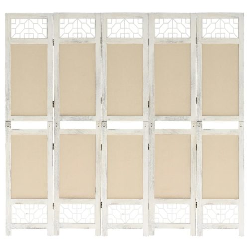  5 paneles krémszínű szövetparaván 175 x 165 cm