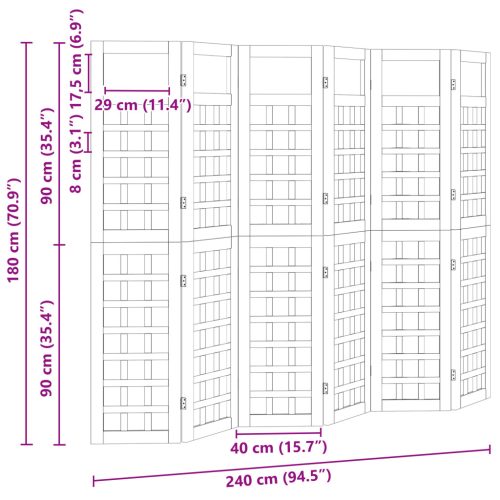  Kültéri Védő Képernyő, 6 Panel, Kezelt Fenyőfa