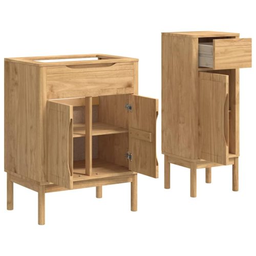  Fürdőszoba bútor szett fiókkal 2 pcs Faggyú barna Tömör fenyőfa