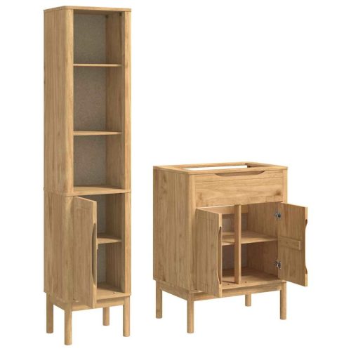  Fürdőszoba bútor szett ajtóval 2 pcs Faggyú barna Tömör fenyőfa