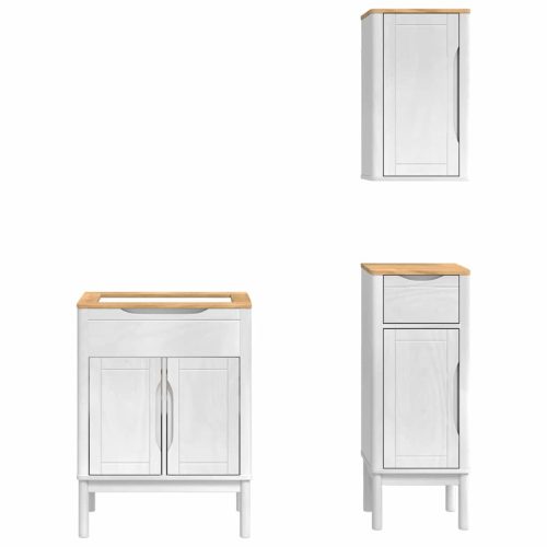  Fürdőszoba bútor szett fiókkal 3 pcs Fehér Tömör fenyőfa