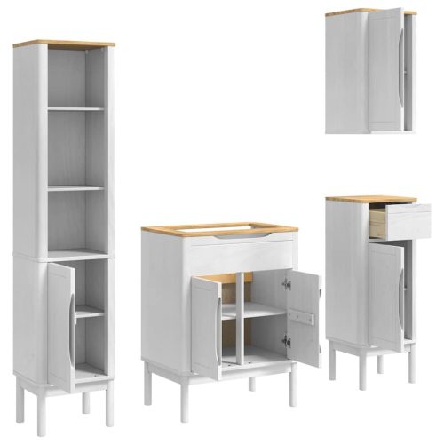  Fürdőszoba bútor szett fiókkal 4 pcs Fehér Tömör fenyőfa