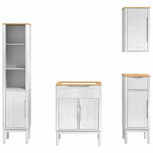  Fürdőszoba bútor szett fiókkal 4 pcs Fehér Tömör fenyőfa