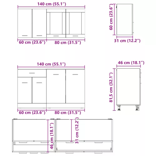  4 darabos konyhai szekrény szett füstölt tölgyből