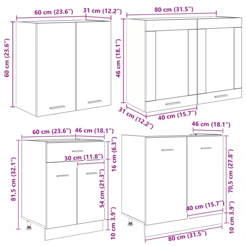  4 darabos konyhai szekrény szett füstölt tölgyből