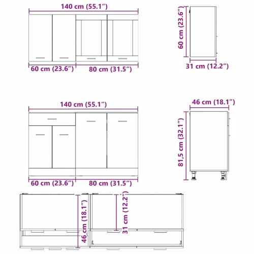  Konyhaszekrény garnitúra fiókkal Lyon 4 pcs Szürke sonoma