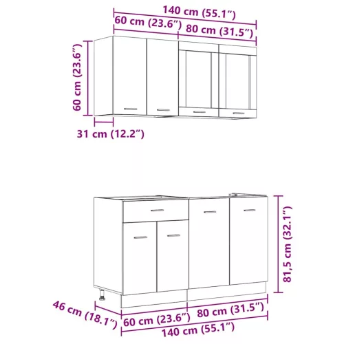  Konyhaszekrény garnitúra fiókkal Lyon 4 pcs Szürke sonoma