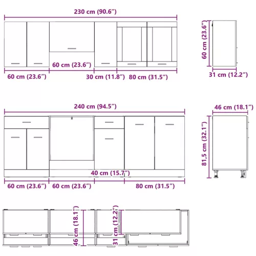  Konyhaszekrény szett fiókkal Lyon 8 pcs Füstölt tölgy Faanyag
