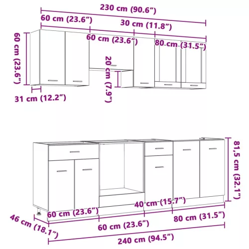  Konyhaszekrény szett fiókkal Lyon 8 pcs Füstölt tölgy Faanyag