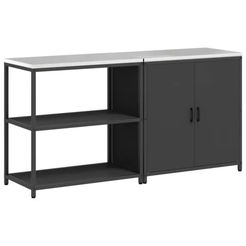  Konyhai Tároló Készlet polcokkal tárolóval ajtóval Állítható 2 pcs Fekete 150 x 50 x 92 cm