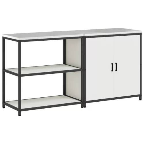  Konyhai Tároló Készlet polcokkal tárolóval ajtóval Állítható 2 pcs Fehér 150 x 50 x 92 cm