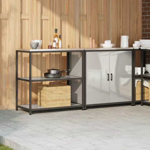  Konyhai Tároló Készlet polcokkal tárolóval ajtóval Állítható 2 pcs Ezüst 150 x 50 x 92 cm