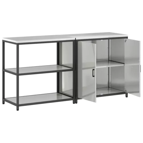  Konyhai Tároló Készlet polcokkal tárolóval ajtóval Állítható 2 pcs Ezüst 150 x 50 x 92 cm