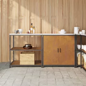    Konyhai Tároló Készlet polcokkal tárolóval ajtóval Állítható 2 pcs Rozsdás 150 x 50 x 92 cm