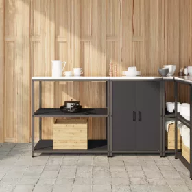    Konyhai Tároló Készlet polcokkal tárolóval ajtóval Állítható 2 pcs Fekete 150 x 50 x 92 cm