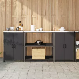    Konyhai Tároló Készlet polcokkal tárolóval ajtóval 3 pcs Fekete 210 x 50 x 92 cm