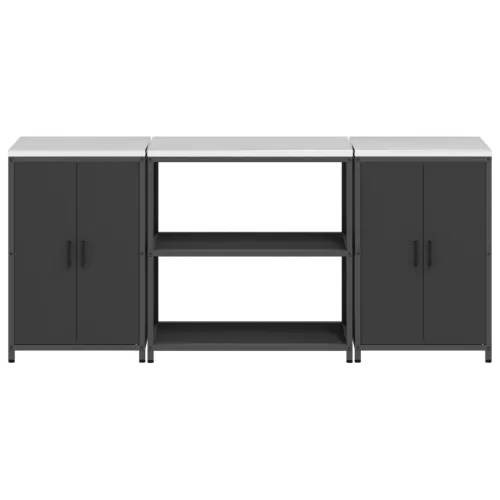  Konyhai Tároló Készlet polcokkal tárolóval ajtóval 3 pcs Fekete 210 x 50 x 92 cm