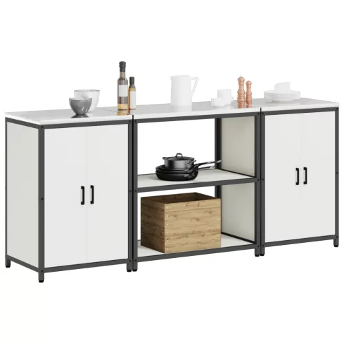  Konyhai Tároló Készlet polcokkal tárolóval ajtóval 3 pcs Fehér 210 x 50 x 92 cm