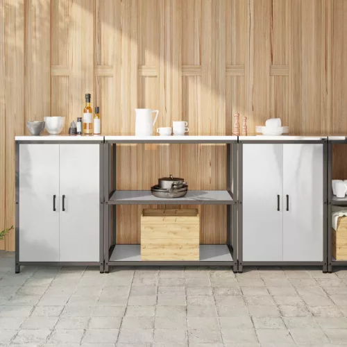  Konyhai Tároló Készlet polcokkal tárolóval ajtóval 3 pcs Ezüst 210 x 50 x 92 cm